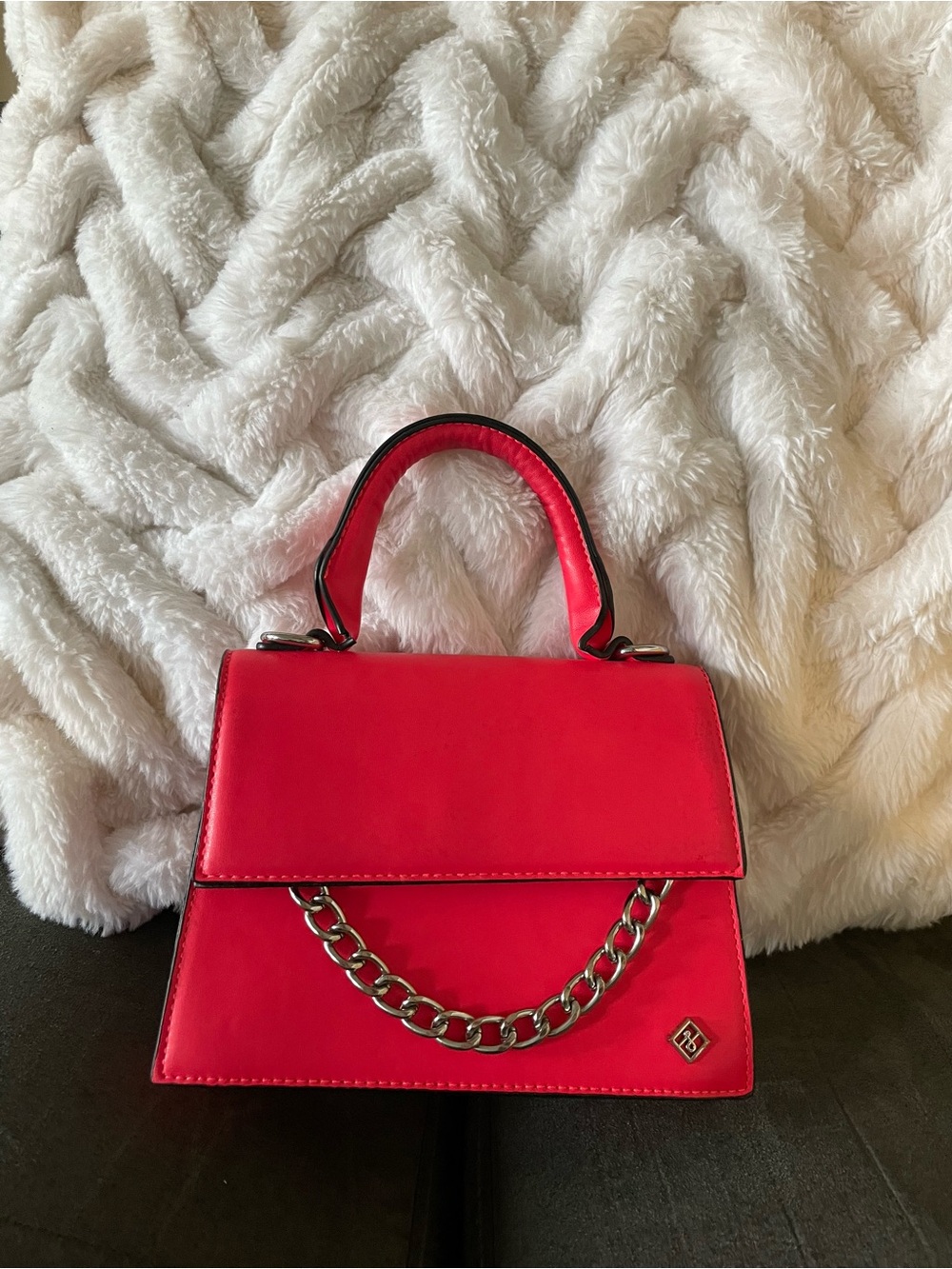 Callitspring- Hot Pink Structured Top-Handle Bag with silver chain detail